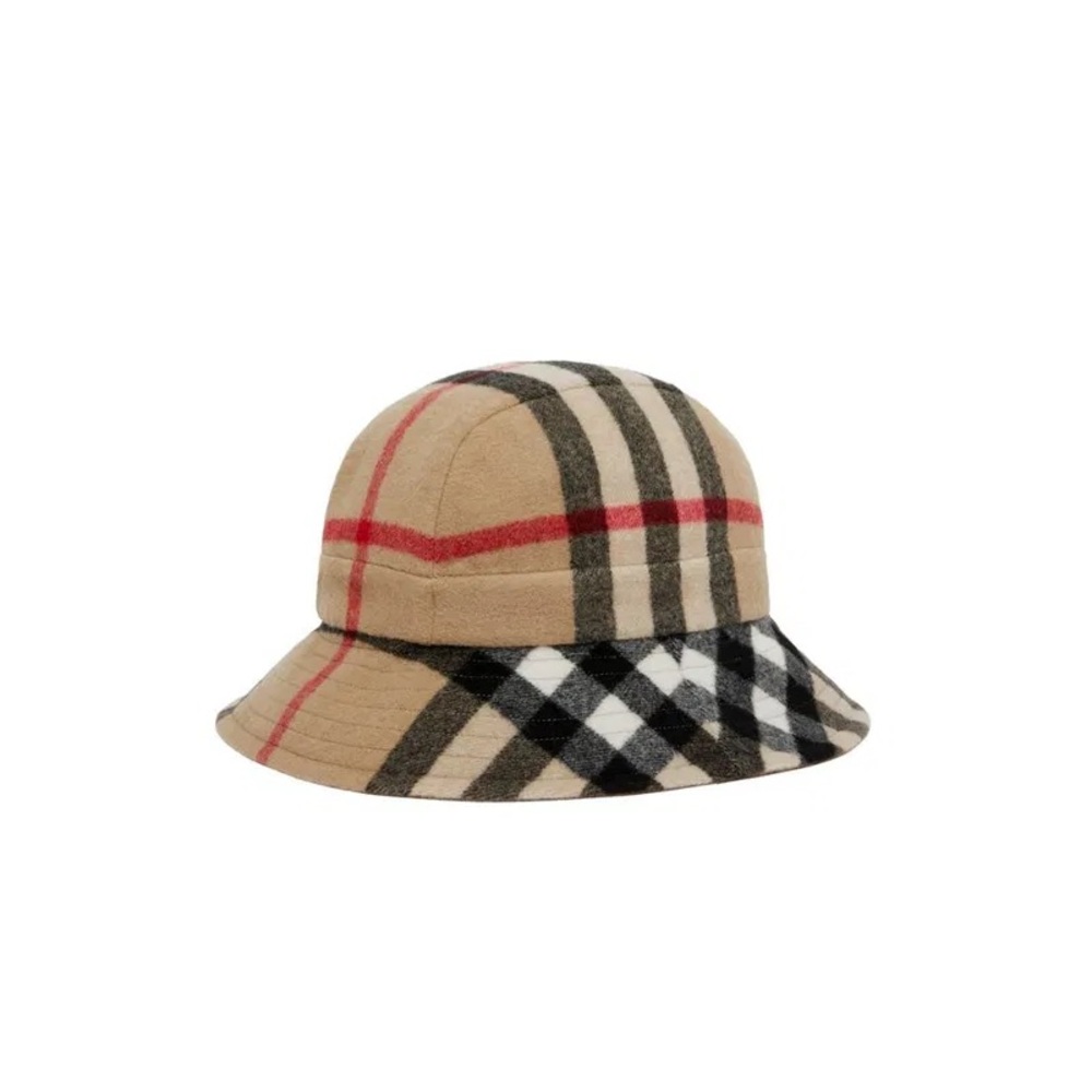 NWT Burberry Exaggerated Check Wool Bucket Hat Brown Small